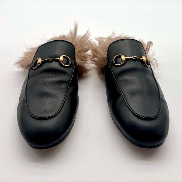 Gucci Princetown Fur Mule Black Horsebit SlipperShearling Loafer Flats EU37 US7 - Picture 2 of 10